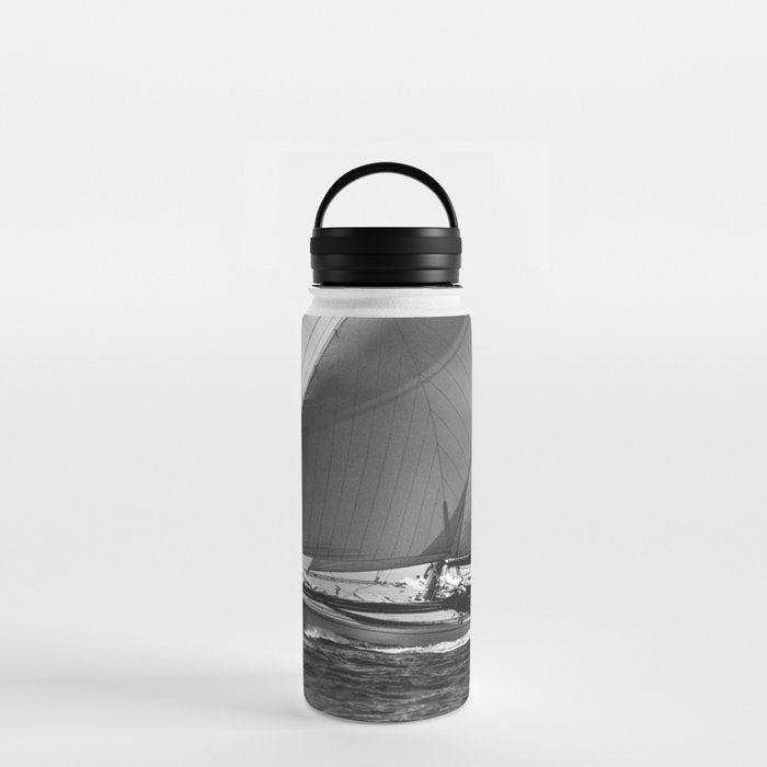 12-meter Sailing Yacht America's Cup Races nautical black and white photograph Water Bottle