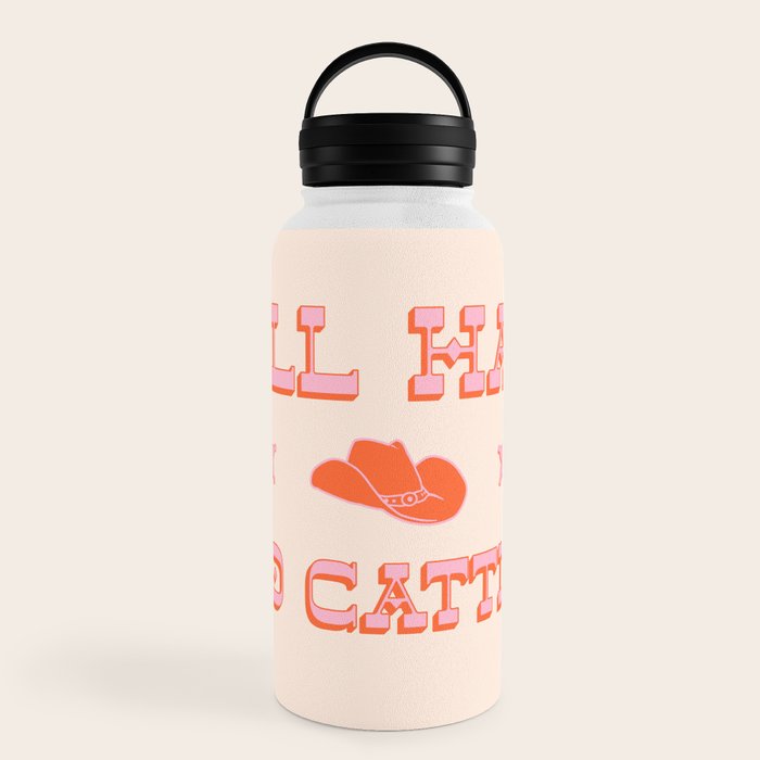 "All hat no cattle" in pink and orange retro western letters Water Bottle