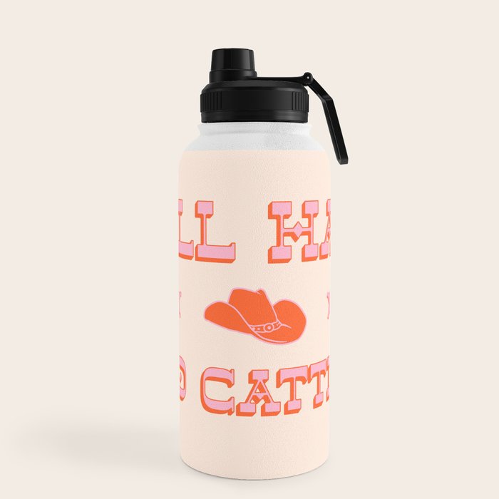 "All hat no cattle" in pink and orange retro western letters Water Bottle