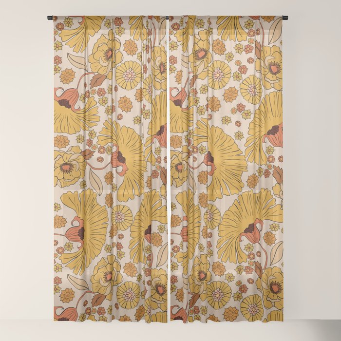 70s Floral Pattern Window Curtain
