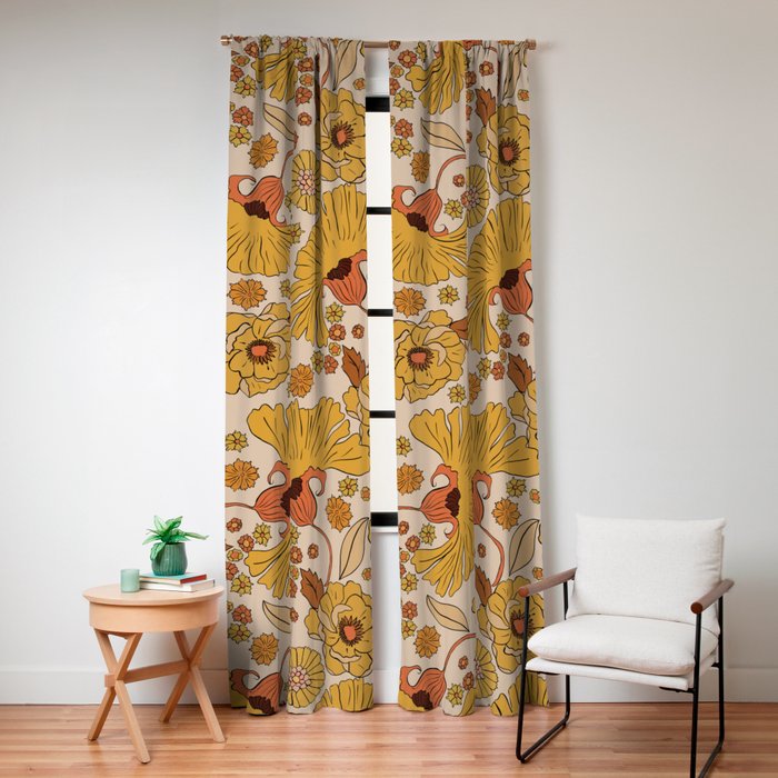 70s Floral Pattern Window Curtain