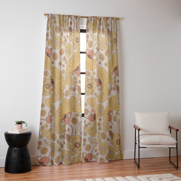 70s Floral Pattern Window Curtain