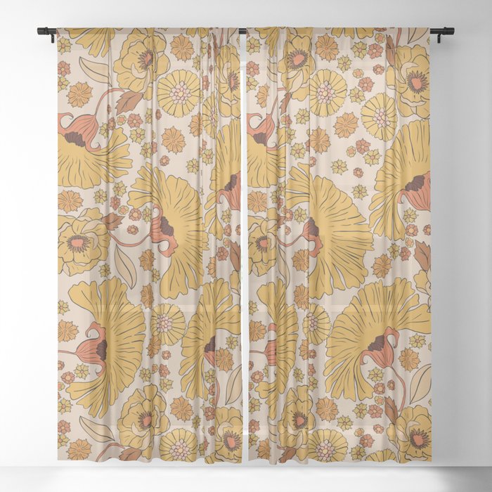 70s Floral Pattern Window Curtain