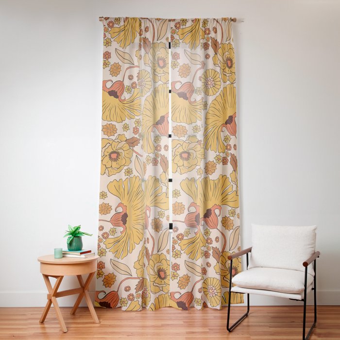 70s Floral Pattern Window Curtain