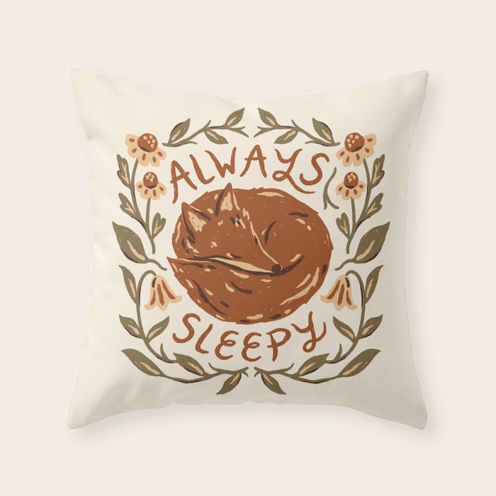 Always Sleepy' Fox Throw Pillow
