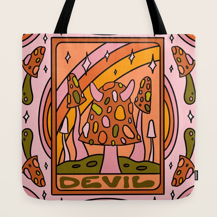 15. Devil Tarot Mushroom Tote Bag