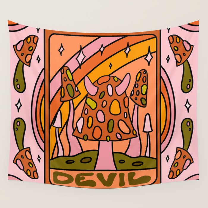 15. Devil Tarot Mushroom Wall Tapestry