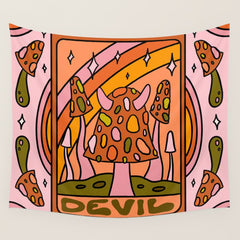 15. Devil Tarot Mushroom Wall Tapestry
