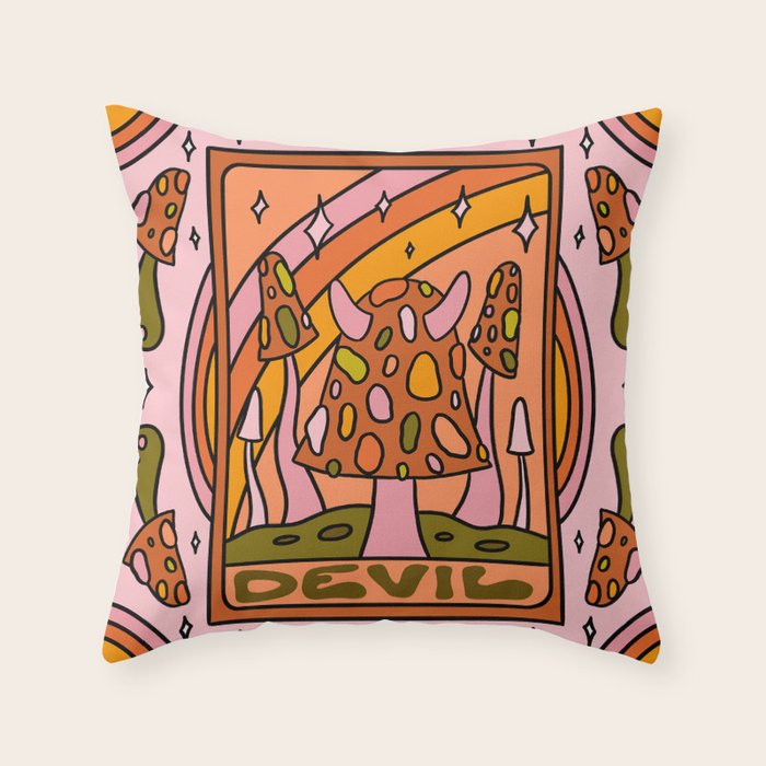 15. Devil Tarot Mushroom Throw Pillow