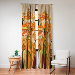 70s, Orange California poppies, mid century, 70s retro, flowers Window Curtain