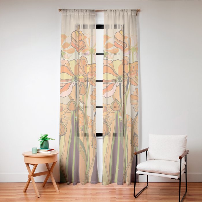 70s, Orange California poppies, mid century, 70s retro, flowers Window Curtain