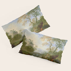 A Landscape with Distant Classical Ruins, a Bridge, Figures, and Cattle Pillow Sham