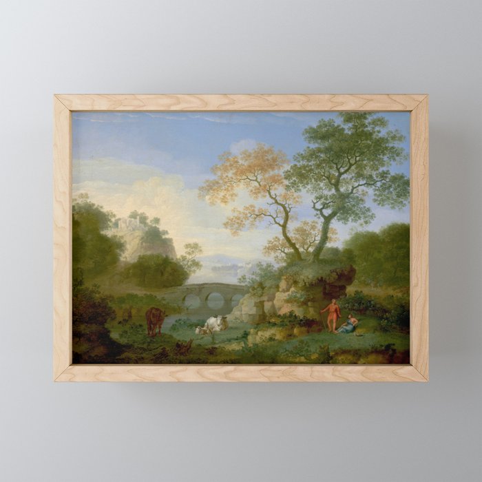 A Landscape with Distant Classical Ruins, a Bridge, Figures, and Cattle Mini Art Print