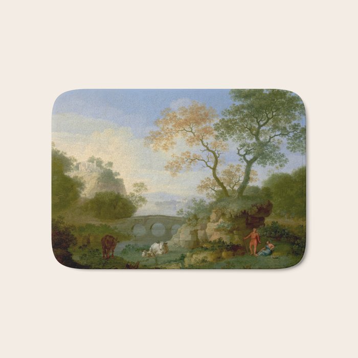 A Landscape with Distant Classical Ruins, a Bridge, Figures, and Cattle Bath Mat