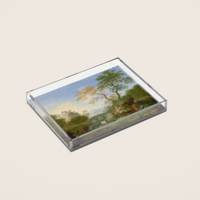 A Landscape with Distant Classical Ruins, a Bridge, Figures, and Cattle Acrylic Tray