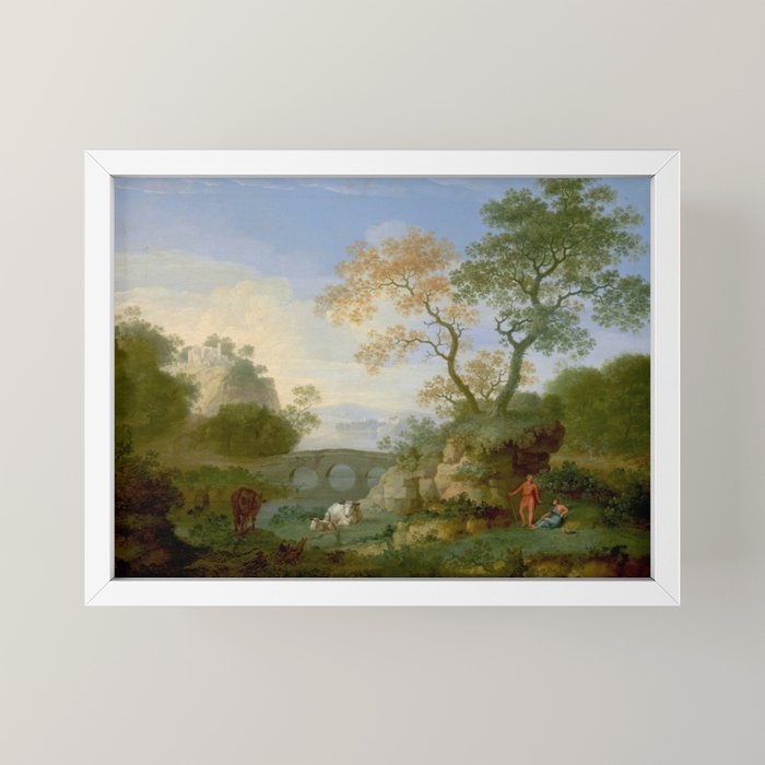 A Landscape with Distant Classical Ruins, a Bridge, Figures, and Cattle Mini Art Print
