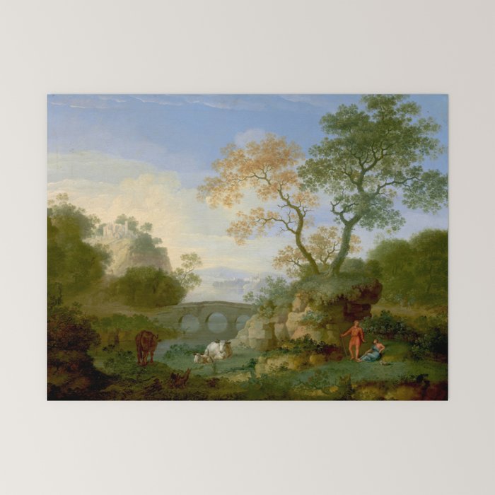 A Landscape with Distant Classical Ruins, a Bridge, Figures, and Cattle Mini Art Print