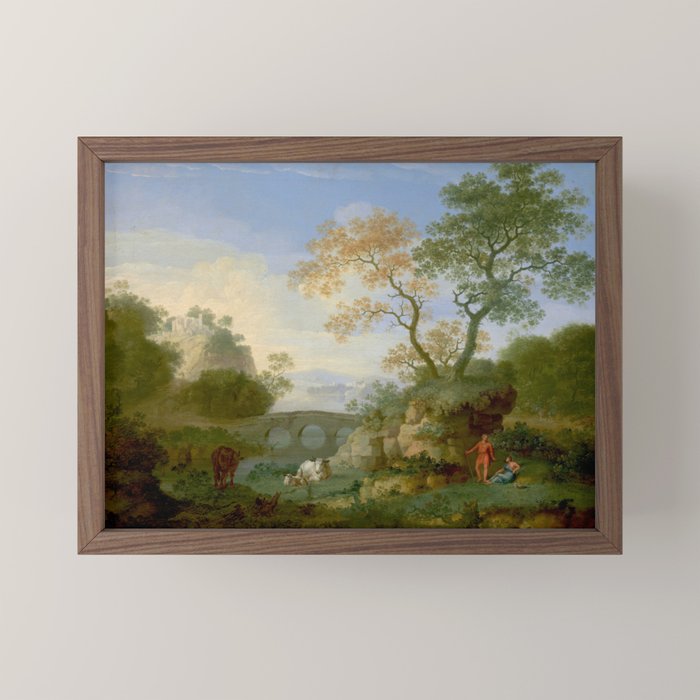 A Landscape with Distant Classical Ruins, a Bridge, Figures, and Cattle Mini Art Print