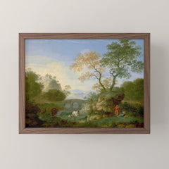 A Landscape with Distant Classical Ruins, a Bridge, Figures, and Cattle Mini Art Print
