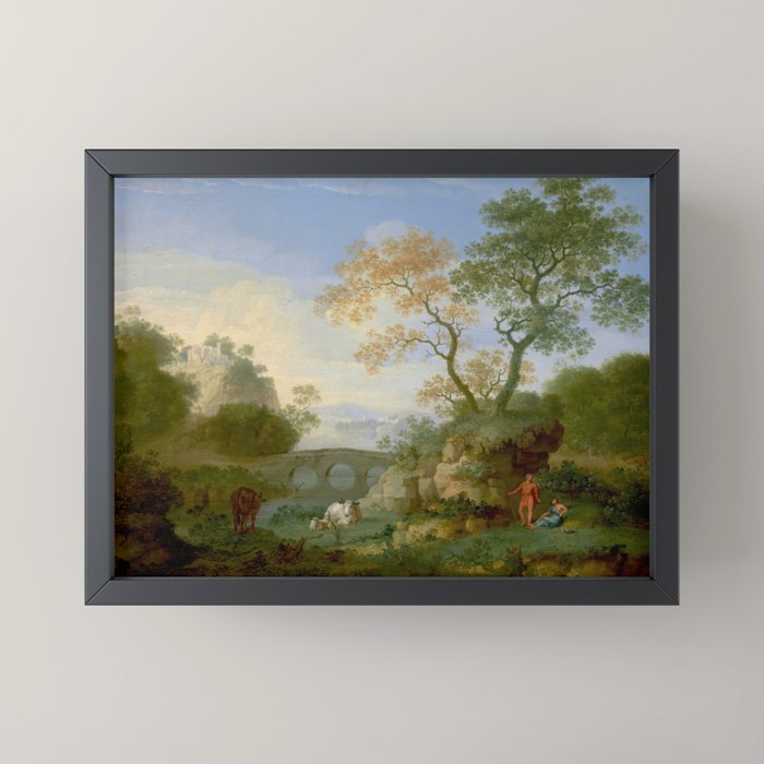 A Landscape with Distant Classical Ruins, a Bridge, Figures, and Cattle Mini Art Print