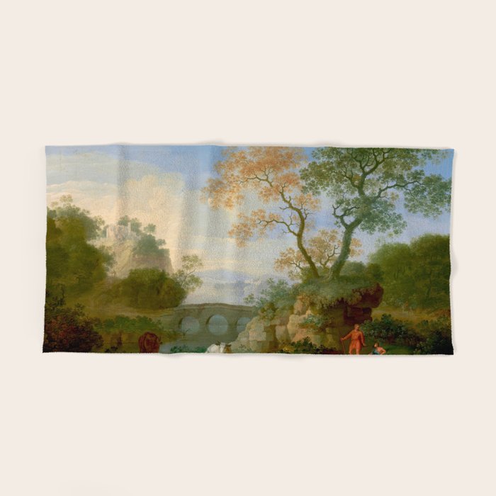 A Landscape with Distant Classical Ruins, a Bridge, Figures, and Cattle Bath Towel