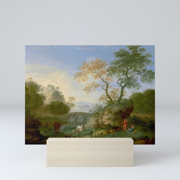 A Landscape with Distant Classical Ruins, a Bridge, Figures, and Cattle Mini Art Print