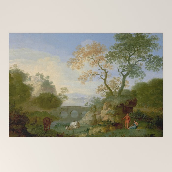 A Landscape with Distant Classical Ruins, a Bridge, Figures, and Cattle Welcome Mat