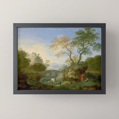 A Landscape with Distant Classical Ruins, a Bridge, Figures, and Cattle Mini Art Print