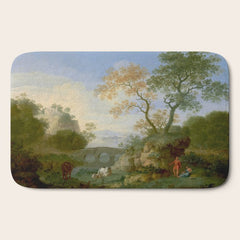 A Landscape with Distant Classical Ruins, a Bridge, Figures, and Cattle Bath Mat