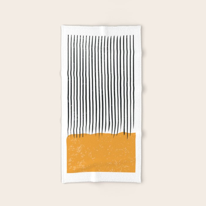 (White Background) Mid Century Modern Minimalist Rothko Inspired Color Field With Lines Geometric Style  Bath Towel