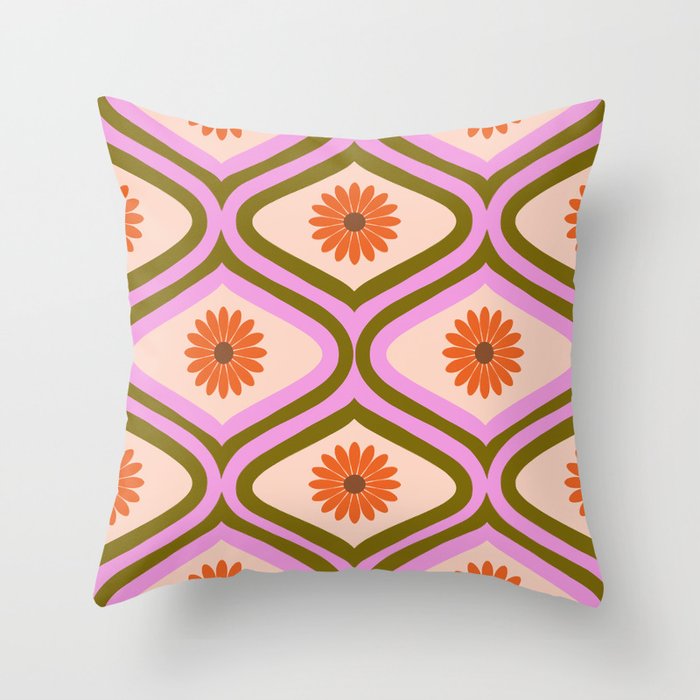 70s Disco Daisy Flower Pattern Throw Pillow