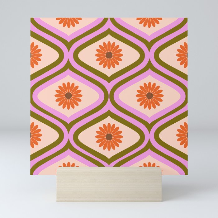 70s Disco Daisy Flower Pattern Mini Art Print