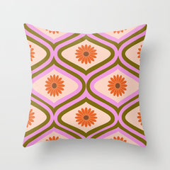 70s Disco Daisy Flower Pattern Throw Pillow
