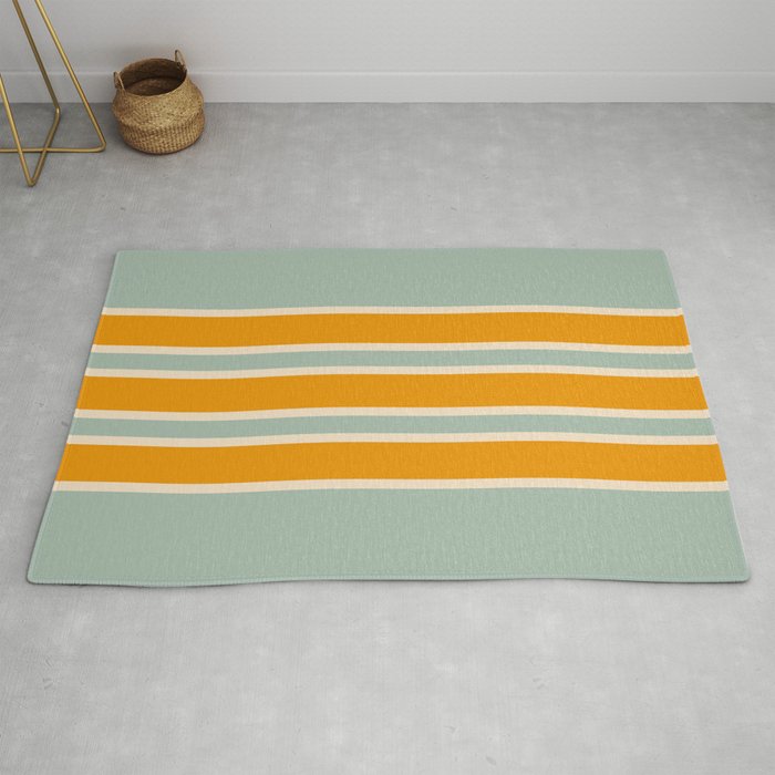 70s Style Mint Orange White Retro Stripes Pomona Rug