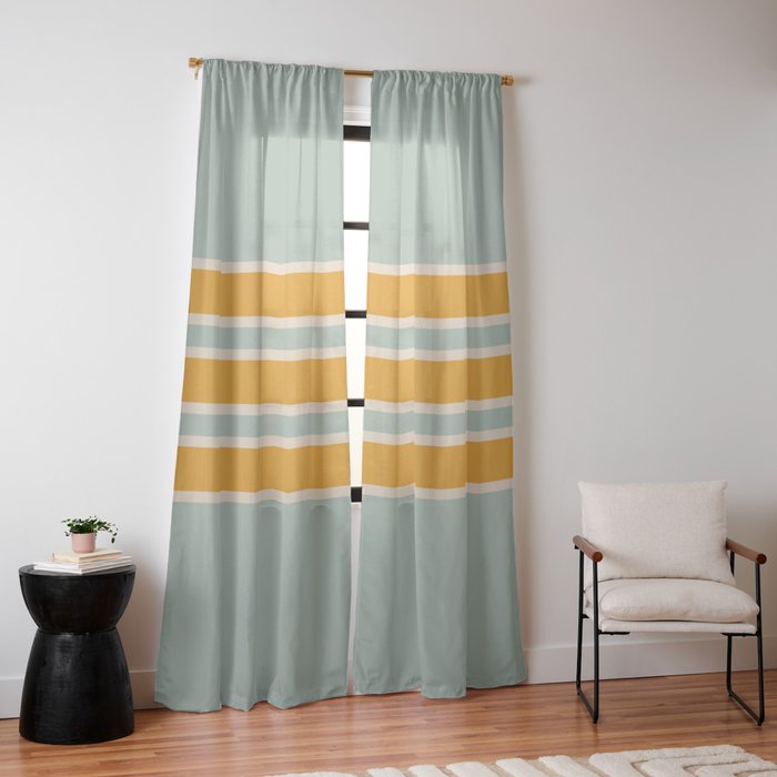 70s Style Mint Orange White Retro Stripes Pomona Window Curtain