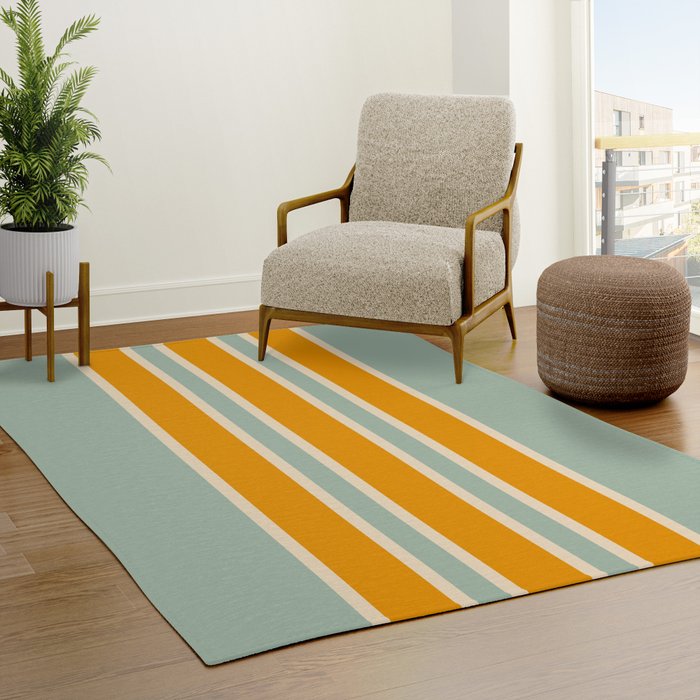 70s Style Mint Orange White Retro Stripes Pomona Rug