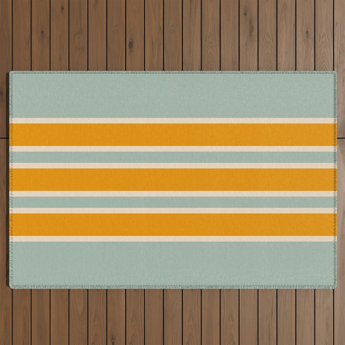 70s Style Mint Orange White Retro Stripes Pomona Outdoor Rug