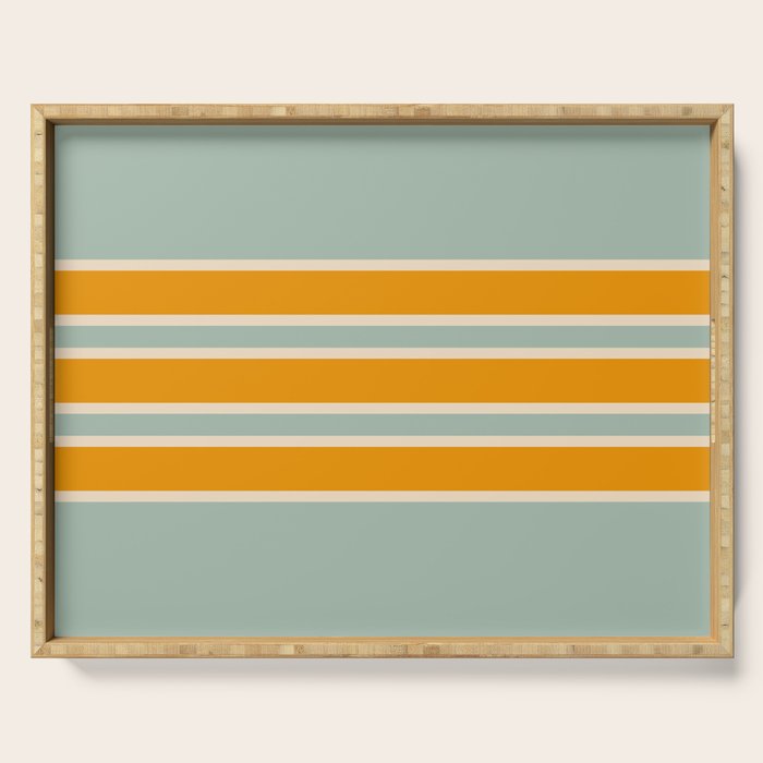 70s Style Mint Orange White Retro Stripes Pomona Serving Tray