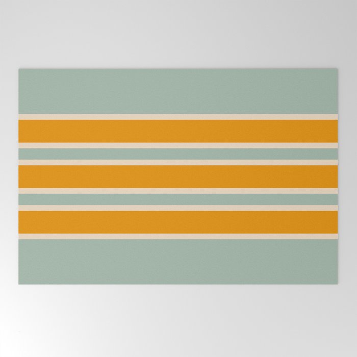 70s Style Mint Orange White Retro Stripes Pomona Welcome Mat