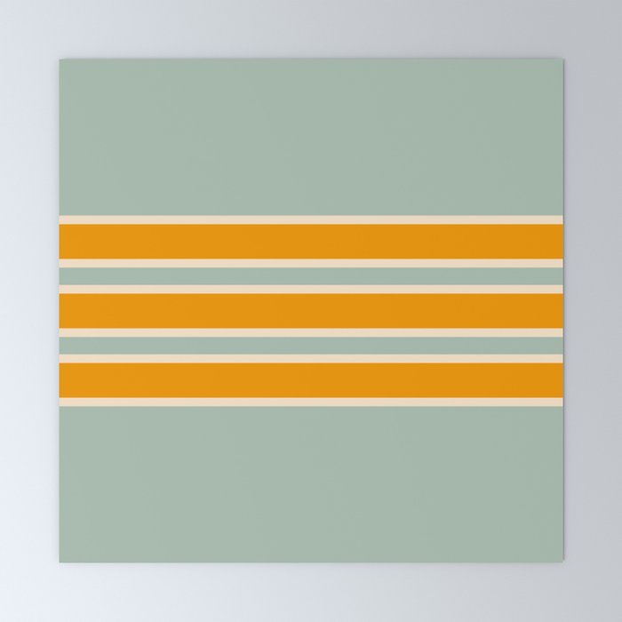 70s Style Mint Orange White Retro Stripes Pomona Mini Art Print