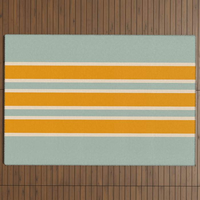 70s Style Mint Orange White Retro Stripes Pomona Outdoor Rug