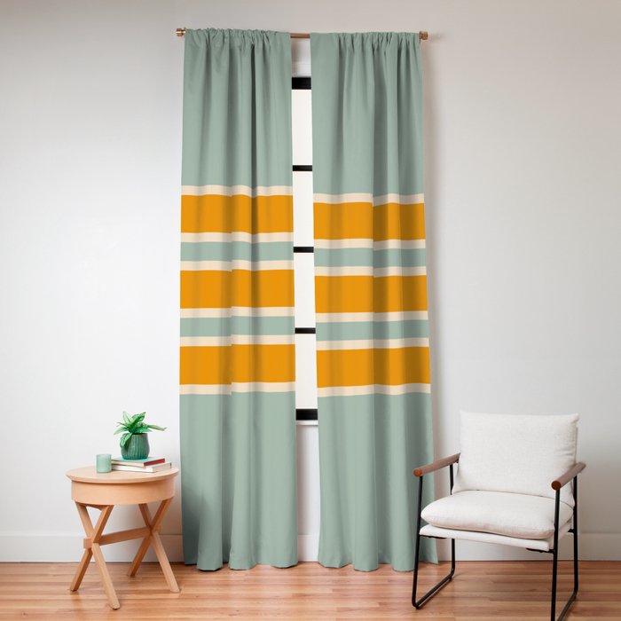 70s Style Mint Orange White Retro Stripes Pomona Window Curtain