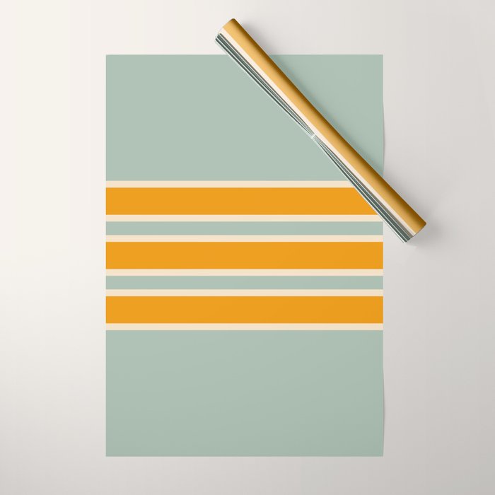 70s Style Mint Orange White Retro Stripes Pomona Wrapping Paper