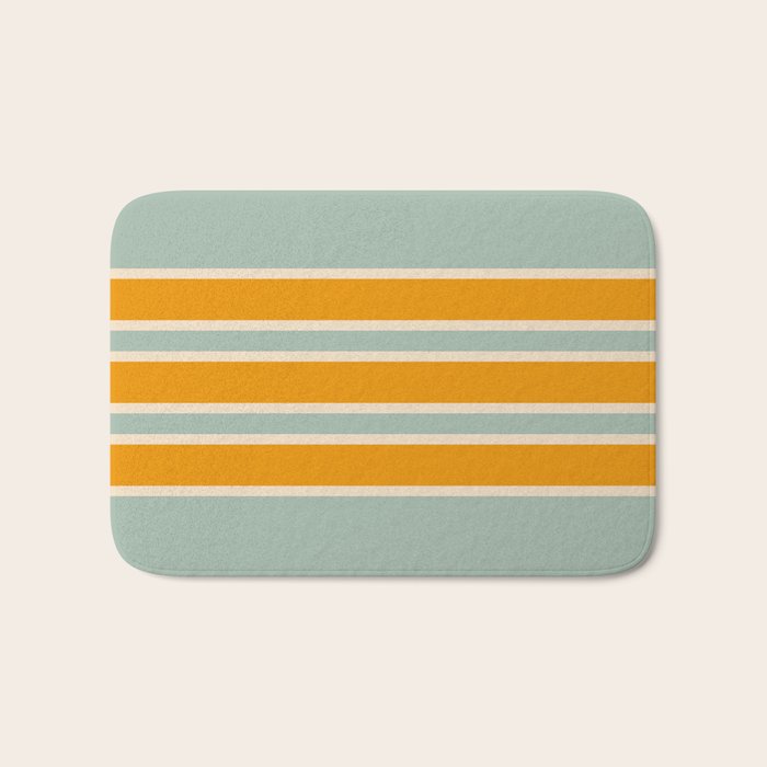 70s Style Mint Orange White Retro Stripes Pomona Bath Mat