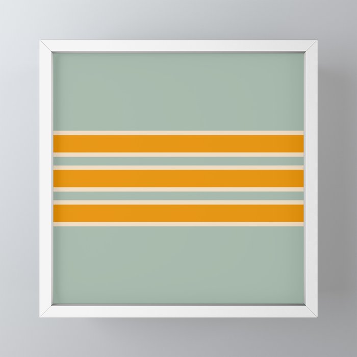 70s Style Mint Orange White Retro Stripes Pomona Mini Art Print