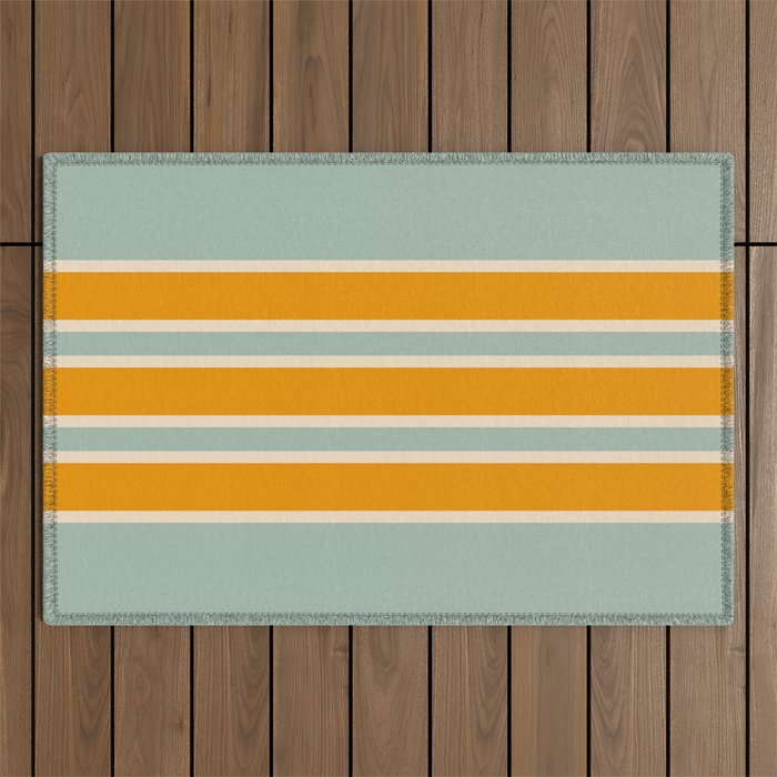 70s Style Mint Orange White Retro Stripes Pomona Outdoor Rug