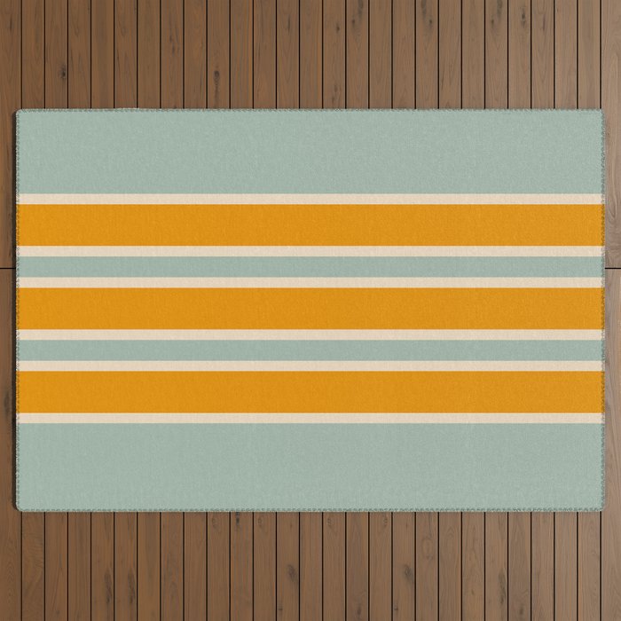 70s Style Mint Orange White Retro Stripes Pomona Outdoor Rug