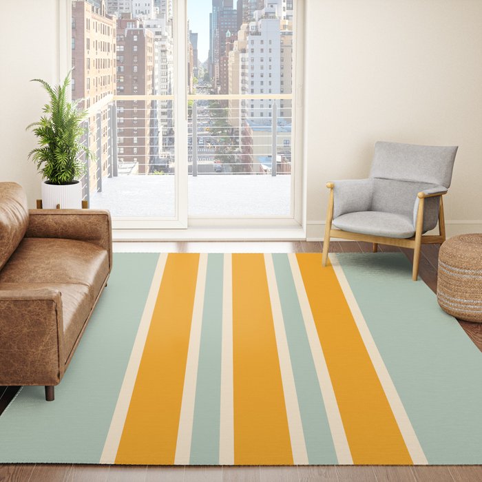 70s Style Mint Orange White Retro Stripes Pomona Rug