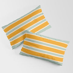 70s Style Mint Orange White Retro Stripes Pomona Pillow Sham