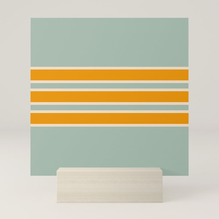 70s Style Mint Orange White Retro Stripes Pomona Mini Art Print